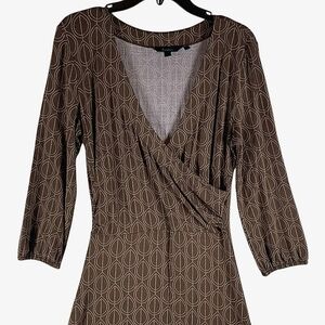 Boden Women's 3/4 Sleeve Brown Printed Jersey Knit Midi Wrap Dress Size 12R